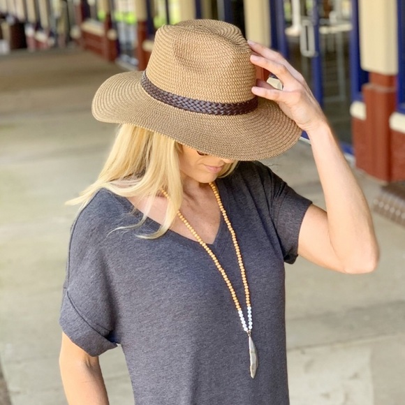 LAST ONE Panama Hat w/ Braided Vegan Leather Trim - Picture 3 of 6